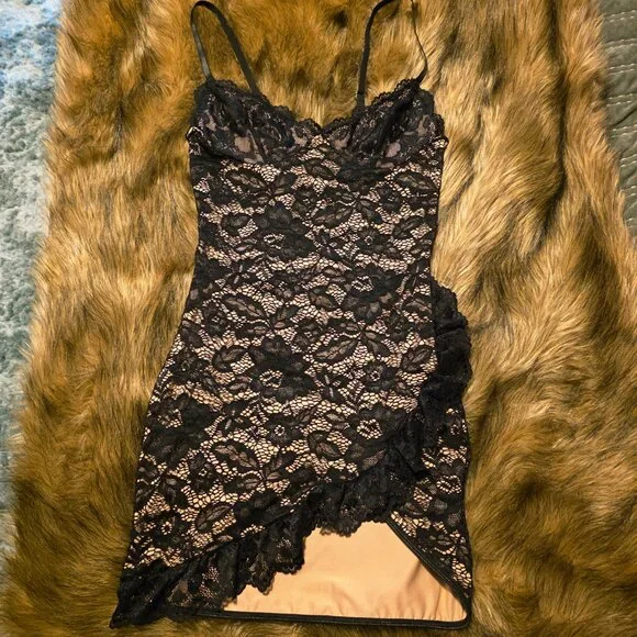 Womens Summer Dresses Sleeveless Black Floral Lace Ruffle Hem Cami Dress Short - Picture 4 of 6